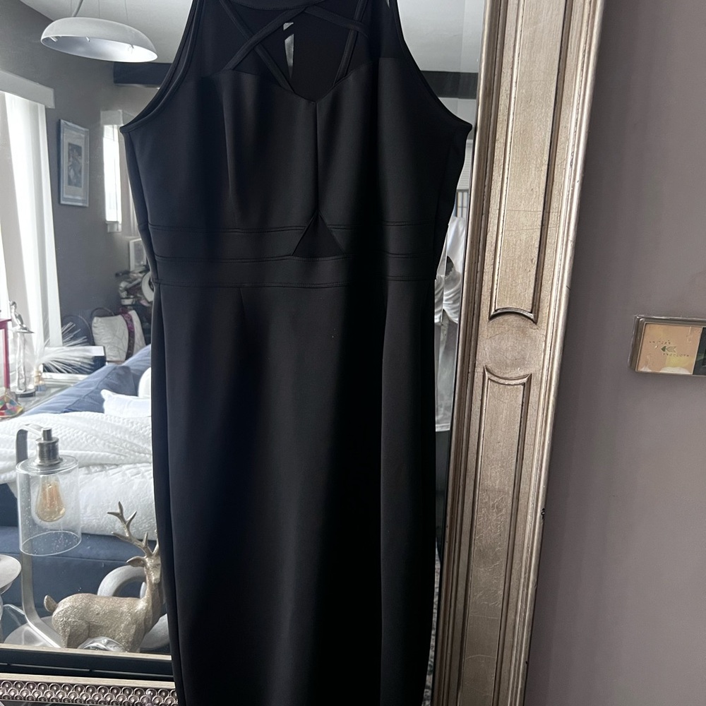 Enfocus Studio Little Black Midi Sheath Dress with Halter Neckline for Cocktail